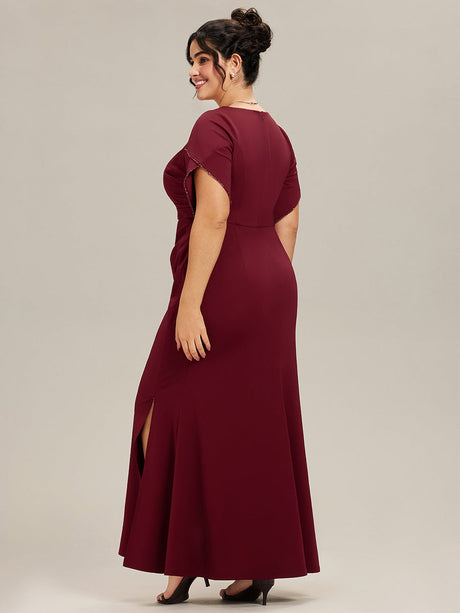Thigh-High Slit Tulip Sleeve Evening Dress