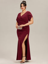 Thigh-High Slit Tulip Sleeve Evening Dress