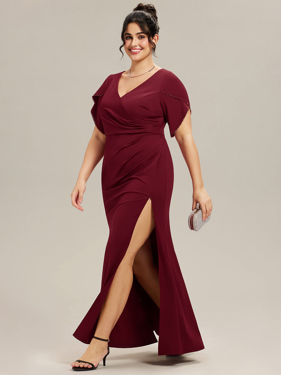 Thigh-High Slit Tulip Sleeve Evening Dress