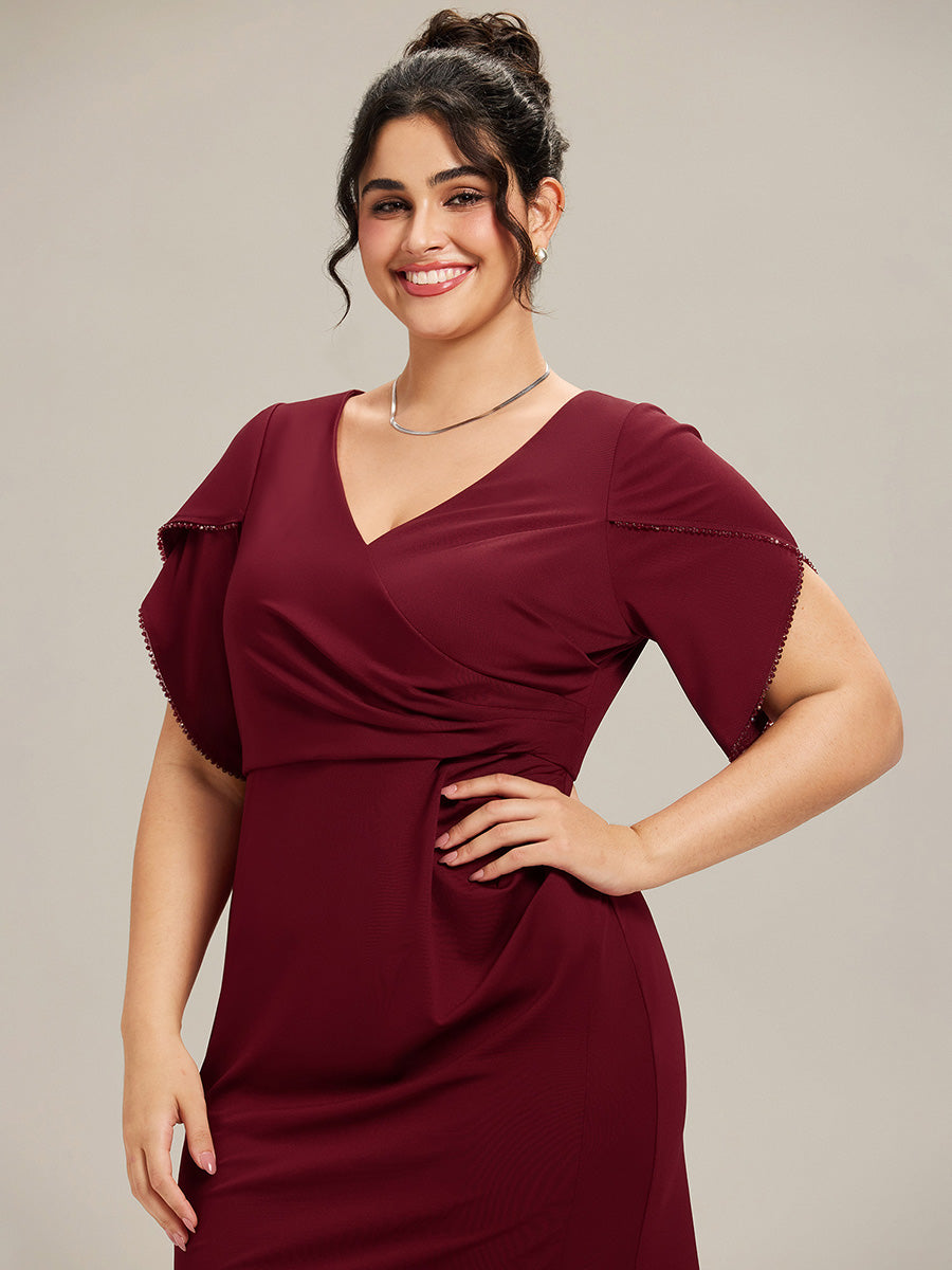 Thigh-High Slit Tulip Sleeve Evening Dress