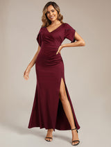 Thigh-High Slit Tulip Sleeve Evening Dress