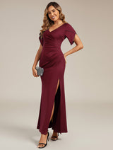 Thigh-High Slit Tulip Sleeve Evening Dress