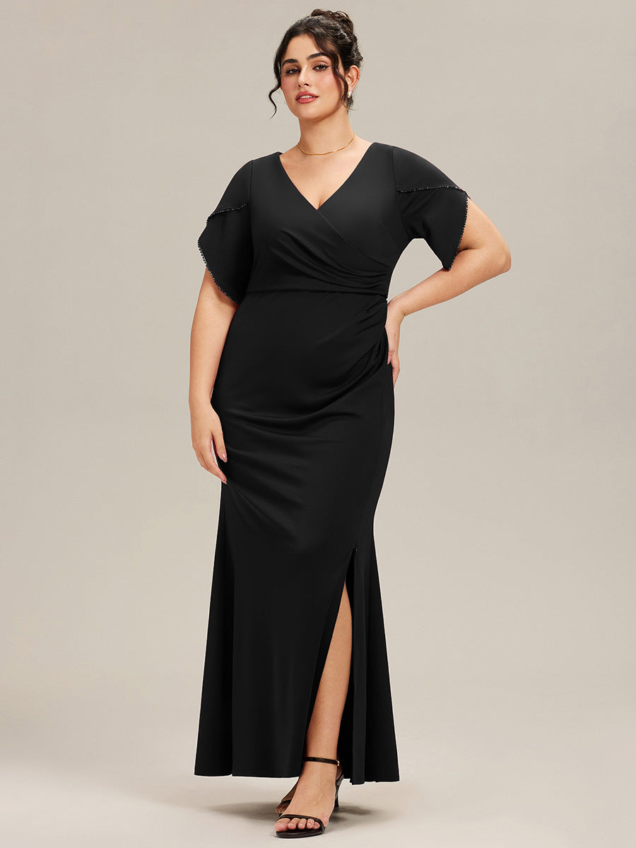 Thigh-High Slit Tulip Sleeve Evening Dress