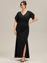 Thigh-High Slit Tulip Sleeve Evening Dress