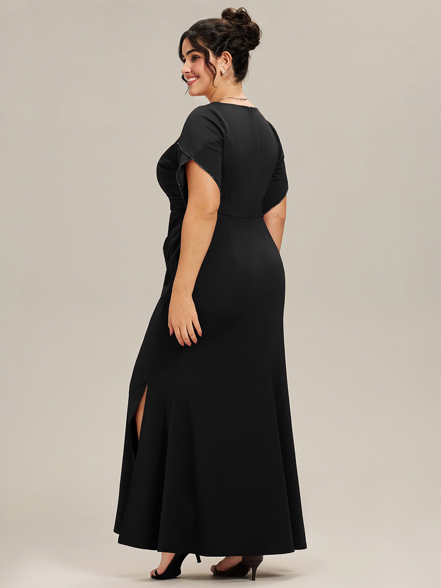 Thigh-High Slit Tulip Sleeve Evening Dress