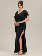 Thigh-High Slit Tulip Sleeve Evening Dress