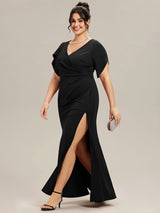 Thigh-High Slit Tulip Sleeve Evening Dress