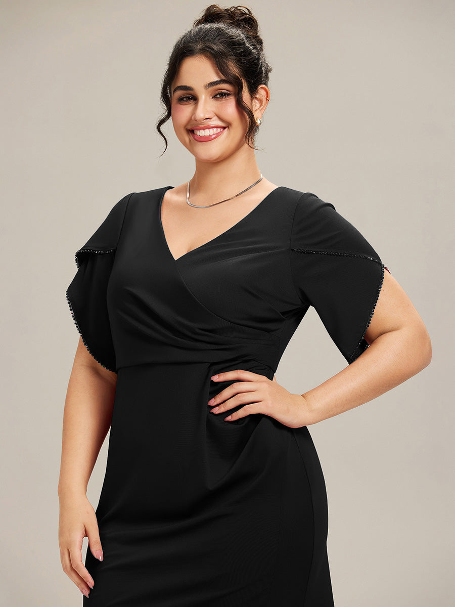 Thigh-High Slit Tulip Sleeve Evening Dress