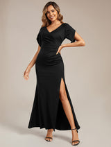 Thigh-High Slit Tulip Sleeve Evening Dress