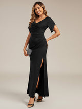 Thigh-High Slit Tulip Sleeve Evening Dress