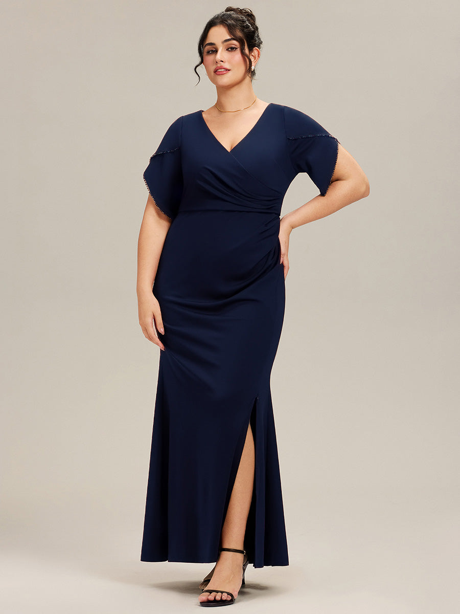 Thigh-High Slit Tulip Sleeve Evening Dress
