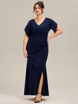 Thigh-High Slit Tulip Sleeve Evening Dress