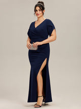 Thigh-High Slit Tulip Sleeve Evening Dress