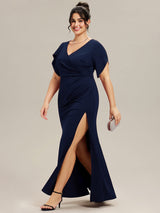 Thigh-High Slit Tulip Sleeve Evening Dress