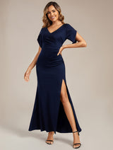 Thigh-High Slit Tulip Sleeve Evening Dress