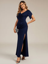 Thigh-High Slit Tulip Sleeve Evening Dress