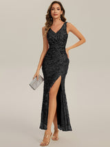 Ruched Sequin Bodycon Evening Dress