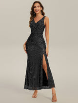 Ruched Sequin Bodycon Evening Dress