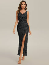 Ruched Sequin Bodycon Evening Dress