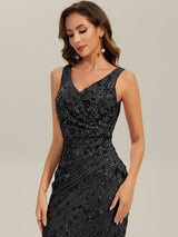 Ruched Sequin Bodycon Evening Dress