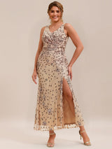Ruched Sequin Bodycon Evening Dress