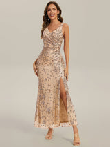 Ruched Sequin Bodycon Evening Dress