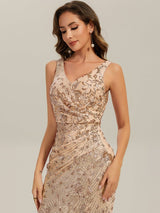 Ruched Sequin Bodycon Evening Dress