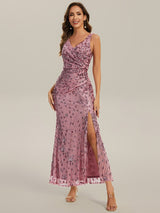 Ruched Sequin Bodycon Evening Dress