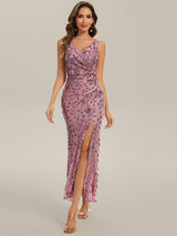 Ruched Sequin Bodycon Evening Dress