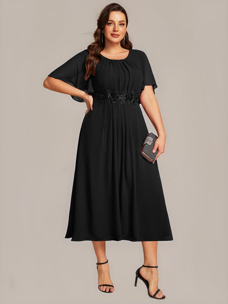 ever PORTIA|Applique Chiffon Ruffle Sleeve Evening Dress