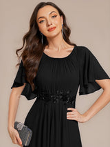 ever PORTIA|Applique Chiffon Ruffle Sleeve Evening Dress