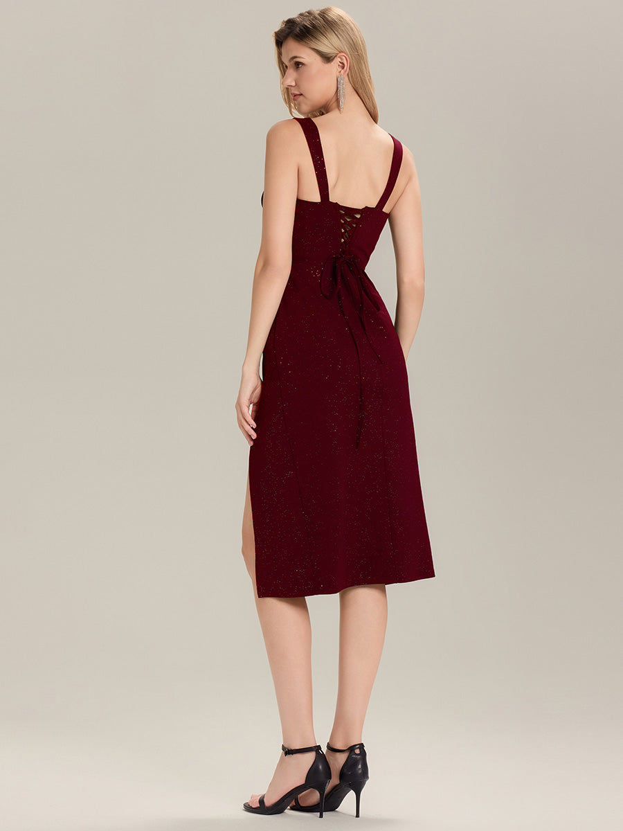 Glitter Ruched Midi Evening Dress