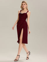 Glitter Ruched Midi Evening Dress