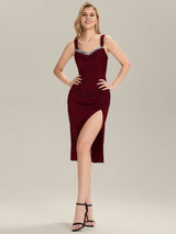 Glitter Ruched Midi Evening Dress