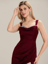 Glitter Ruched Midi Evening Dress