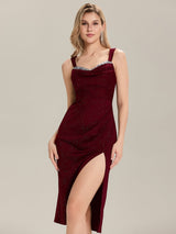 Glitter Ruched Midi Evening Dress