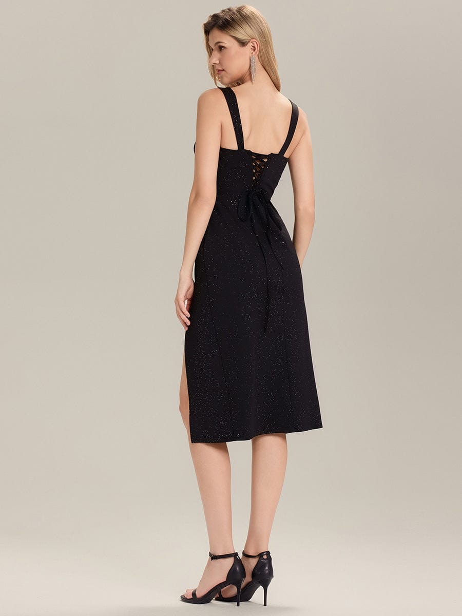 Glitter Ruched Midi Evening Dress