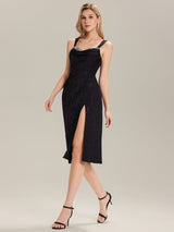 Glitter Ruched Midi Evening Dress