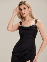Glitter Ruched Knit Midi Wedding Guest Dress