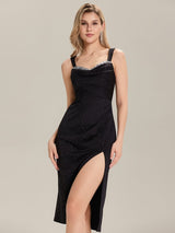 Glitter Ruched Midi Evening Dress