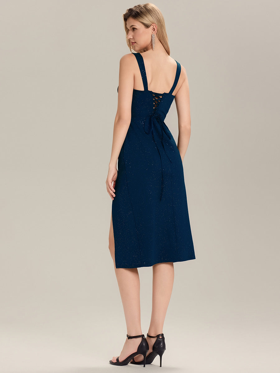 Glitter Ruched Midi Evening Dress