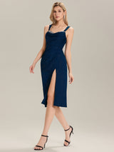 Glitter Ruched Midi Evening Dress