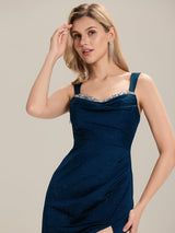 Glitter Ruched Midi Evening Dress