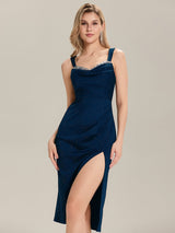 Glitter Ruched Midi Evening Dress