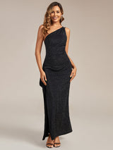 One Shoulder Glitter Evening Maxi Dress