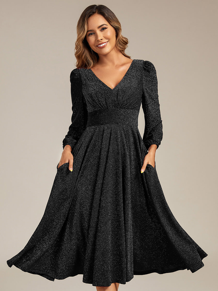 Long Lantern Sleeve Midi Guest Dress