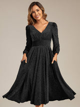 Long Lantern Sleeve Midi Guest Dress
