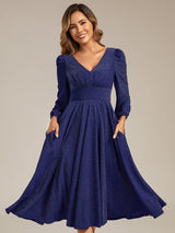 Long Lantern Sleeve Midi Guest Dress