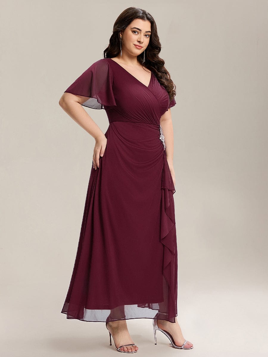 ever MARIEL|Rhinestone Embellished Chiffon Ruffle Sleeve Wedding Guest Dresses