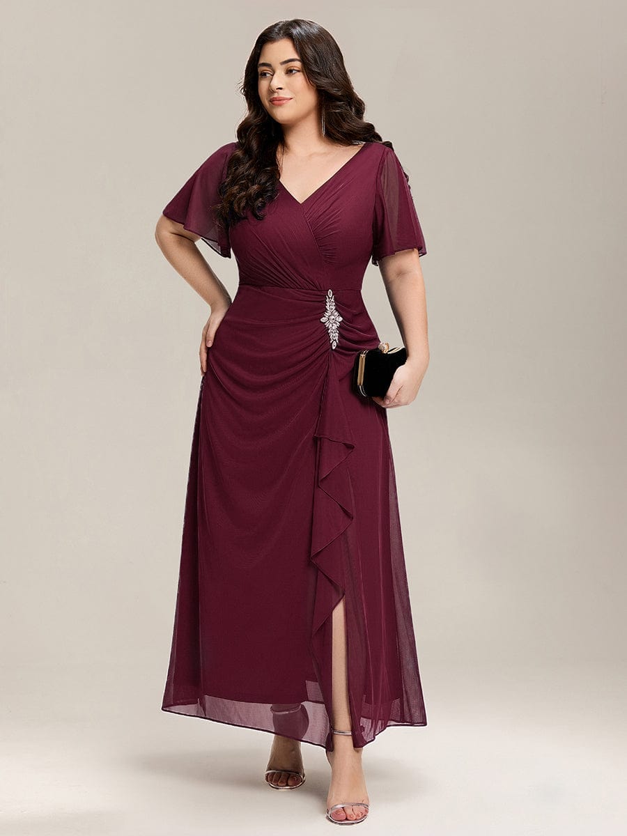 ever MARIEL|Rhinestone Embellished Chiffon Ruffle Sleeve Wedding Guest Dresses
